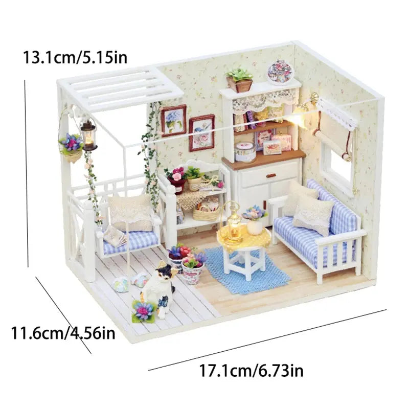 Kitten Mini Wooden Doll House Model Building Kits Toy Home Kit Creative Room Bedroom Decoration with Furniture For Birthday Gift - Auraveia