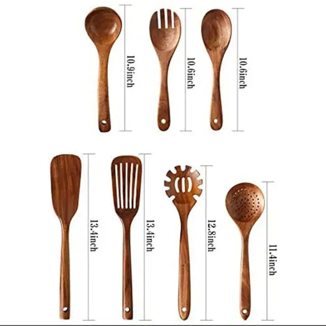 1-10 PC Wooden Cooking Spoons Smooth Teak Wooden Cooking Utensils Non-Stick Wooden Cooking Utensils – Wooden Spoons Set - Auraveia