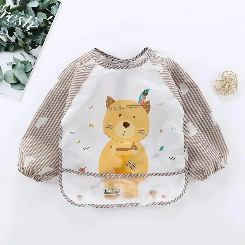 1Pcs Waterproof Eating Smock Infant Toddler Baby Cartoon Long Sleeve Art Apron Animal Smock Soft Baby Bib Burp Clothes - Auraveia