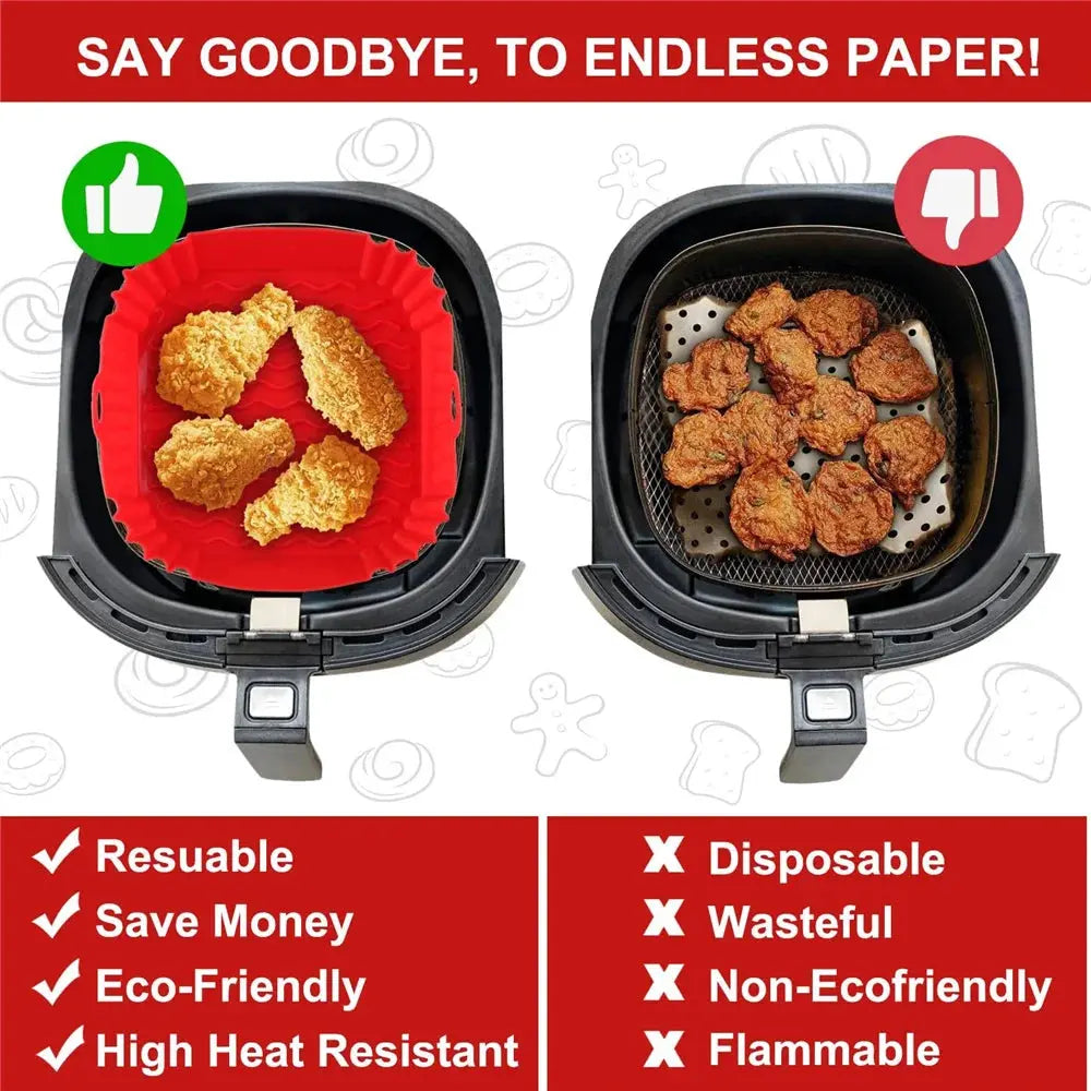 9 Inch Silicone Air Fryers Oven Baking Tray Pizza Fried Chicken Airfryer Silicone Basket Reusable Airfryer Pan Liner Accessories - Auraveia