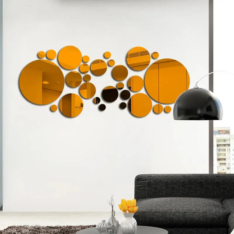 26 PCs 3D Acrylic Mirror Wall Stickers, Round Mirror, DIY Bedroom, Bathroom and TV Backroom Stickers Wall Decoration - Auraveia