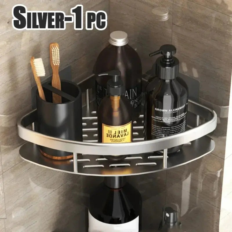 Bathroom Shelf Kitchen Storage Organizer Aluminum Alloy Shampoo Rack Shower Shelf Bathroom Accessories No Drill Shelf - Auraveia