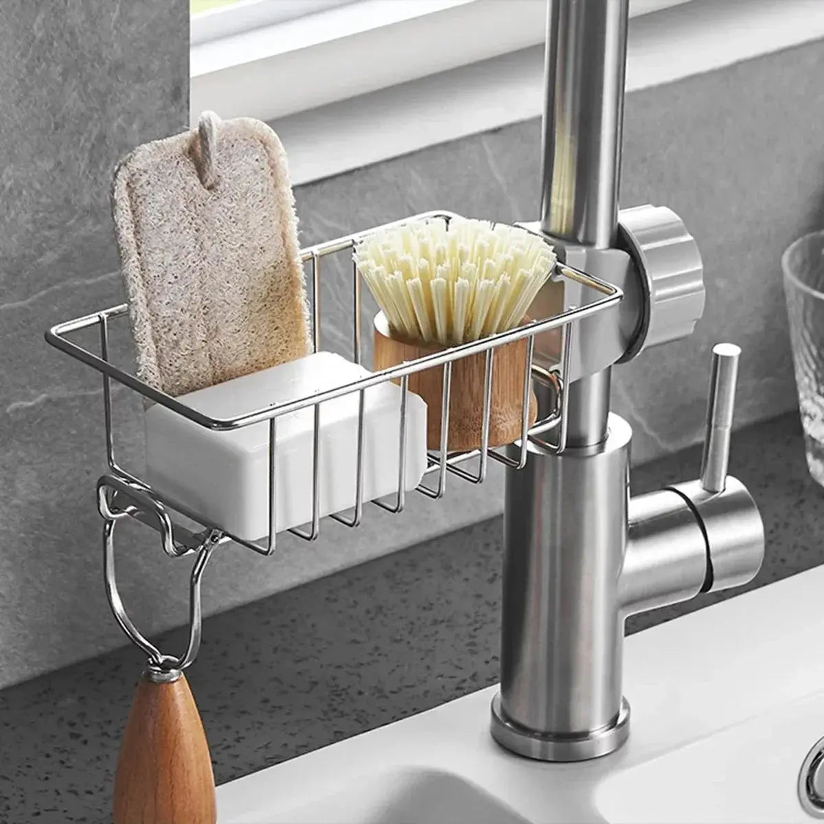 Kitchen Stainless Steel Sink Drain Rack Sponge Storage Faucet Holder Soap Drainer Towel Rack Shelf Organizer Kitchen Accessories - Auraveia