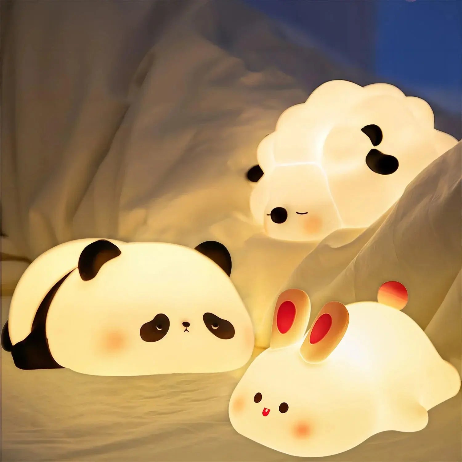 LED Night Lights Cute Sheep Panda Rabbit Silicone Lamp USB Rechargeable Timing Bedside Decor Kids Baby nightlight Birthday Gift Auraveia