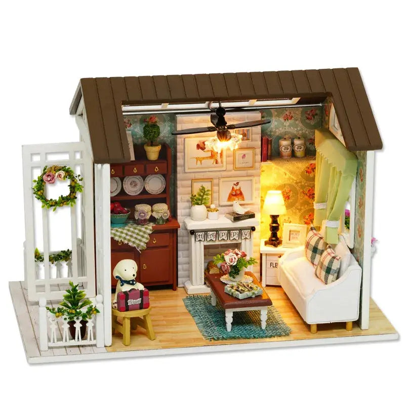 Kitten Mini Wooden Doll House Model Building Kits Toy Home Kit Creative Room Bedroom Decoration with Furniture For Birthday Gift - Auraveia