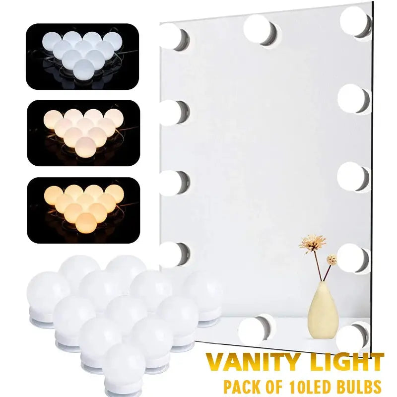 LED Makeup Mirror Light Bulbs USB Charging Vanity Makeup Mirror Lights Bathroom Dressing Table Lighting Dimmable LED Wall Lamp - Auraveia