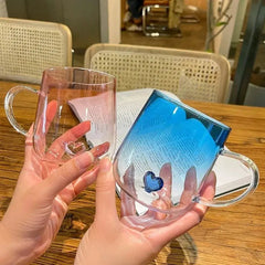 400mL 3D Love Gradient Transparent Glass Coffee Mug Milk Juice Couple Pair Cup Lady Office Afternoon Tea Party Drinkware - Auraveia