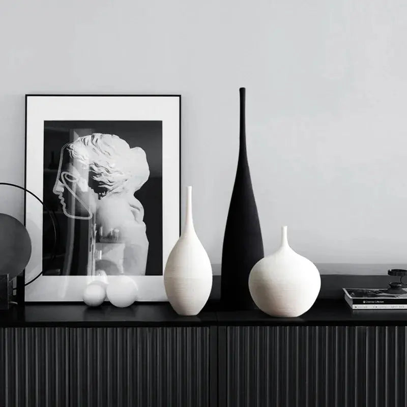 Minimalist Handmade Art Zen Vase Ceramic Decoration Living Room Model Home Decoration Black and White Art Vase Hand Drawing Auraveia