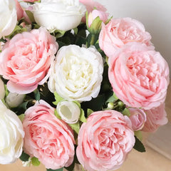 Kahaul Rose Peony Artificial Silk Flowers Small White Bouquet Vases For Garden Wedding Home Party Room DIY Decoration Fake Plant Auraveia