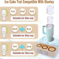 Leeseph Ice Cube Tray for Stanley Cup Tumbler Cup , Cylinder-Shaped Silicone Ice Mold with Lid , Stanley Cup Accessories - Auraveia