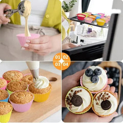 6/12PCS Silicone Muffin Mold Round Muffin Cup Heart Cake Baking Mold Kitchen Cooking Supplies Cake Decorating Tools - Auraveia