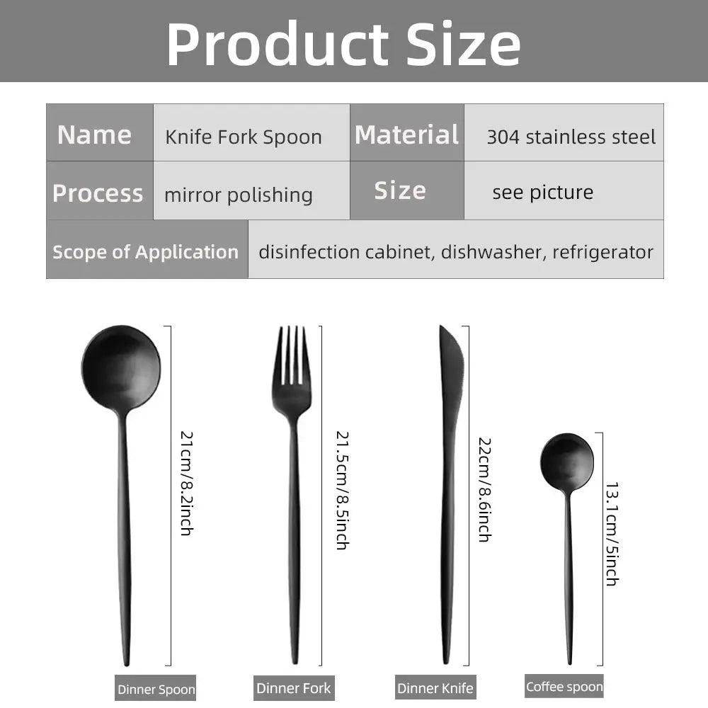 24pcs Black Western Dinnerware Set Stainless Steel Cutlery Set Fork Knife Spoon Tableware Set Flatware Set Silverware Set Auraveia