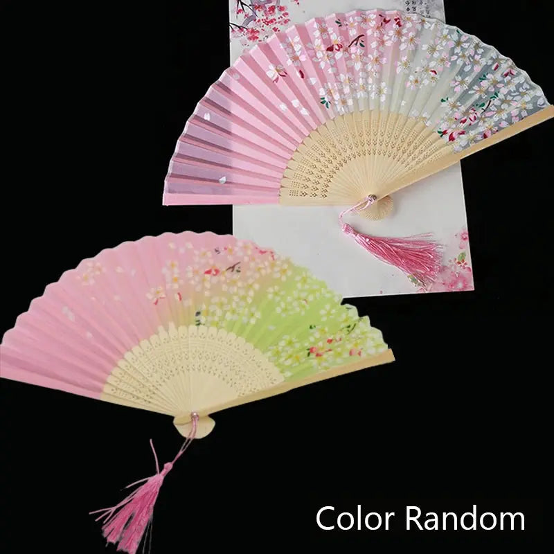 Vintage Silk Folding Fan Chinese Japanese Art Crafts Gift Home Decorations Dance Hand Fan Bamboo Room Decor Wood Fans - Auraveia