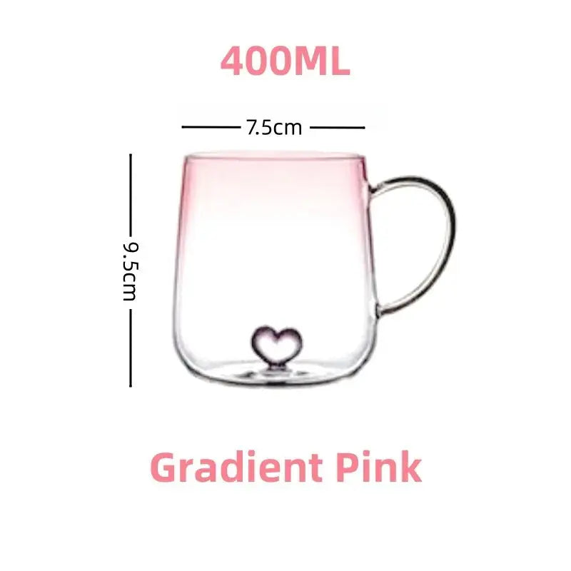 400mL 3D Love Gradient Transparent Glass Coffee Mug Milk Juice Couple Pair Cup Lady Office Afternoon Tea Party Drinkware - Auraveia