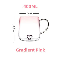 400mL 3D Love Gradient Transparent Glass Coffee Mug Milk Juice Couple Pair Cup Lady Office Afternoon Tea Party Drinkware - Auraveia