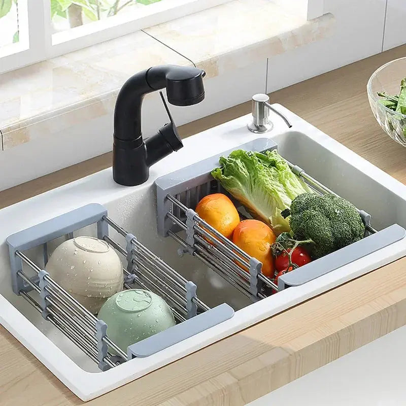 Scalable Stainless Steel Kitchen Utensils, Vegetable Sink, Drainage Basket, Adjustable and Expandable - Auraveia