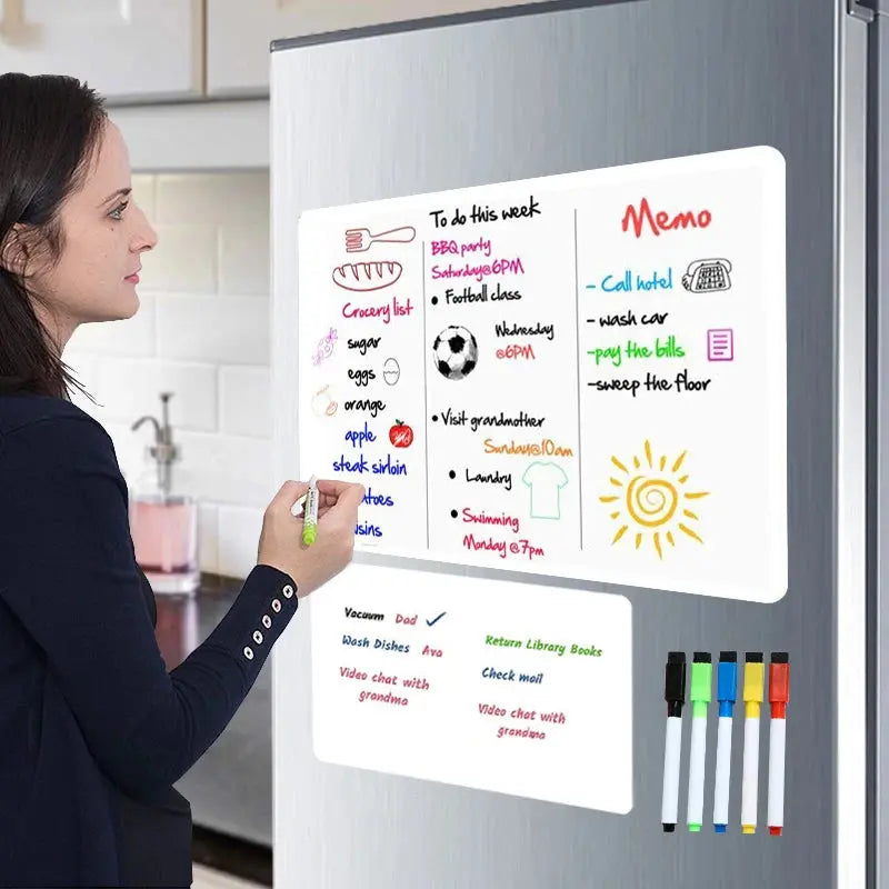 A3+A4 Magnetic Dry Erase Board Fridge Markers WhiteBoard Sheet Kitchen Erasable Flexible Refrigerator Magnet Memo Grocery List - Auraveia