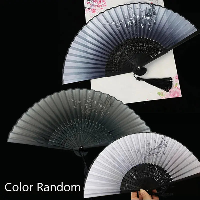 Vintage Silk Folding Fan Chinese Japanese Art Crafts Gift Home Decorations Dance Hand Fan Bamboo Room Decor Wood Fans - Auraveia