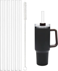 30cm 6 pcs Reusable Straw with Cleaning Brush, Plastic, Clear,Replacement Straw Compatible with Stanley 40 oz 30 oz Cup Tumbler - Auraveia