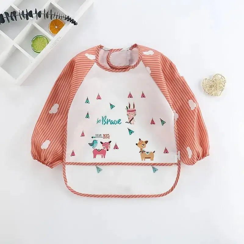 1Pcs Waterproof Eating Smock Infant Toddler Baby Cartoon Long Sleeve Art Apron Animal Smock Soft Baby Bib Burp Clothes - Auraveia