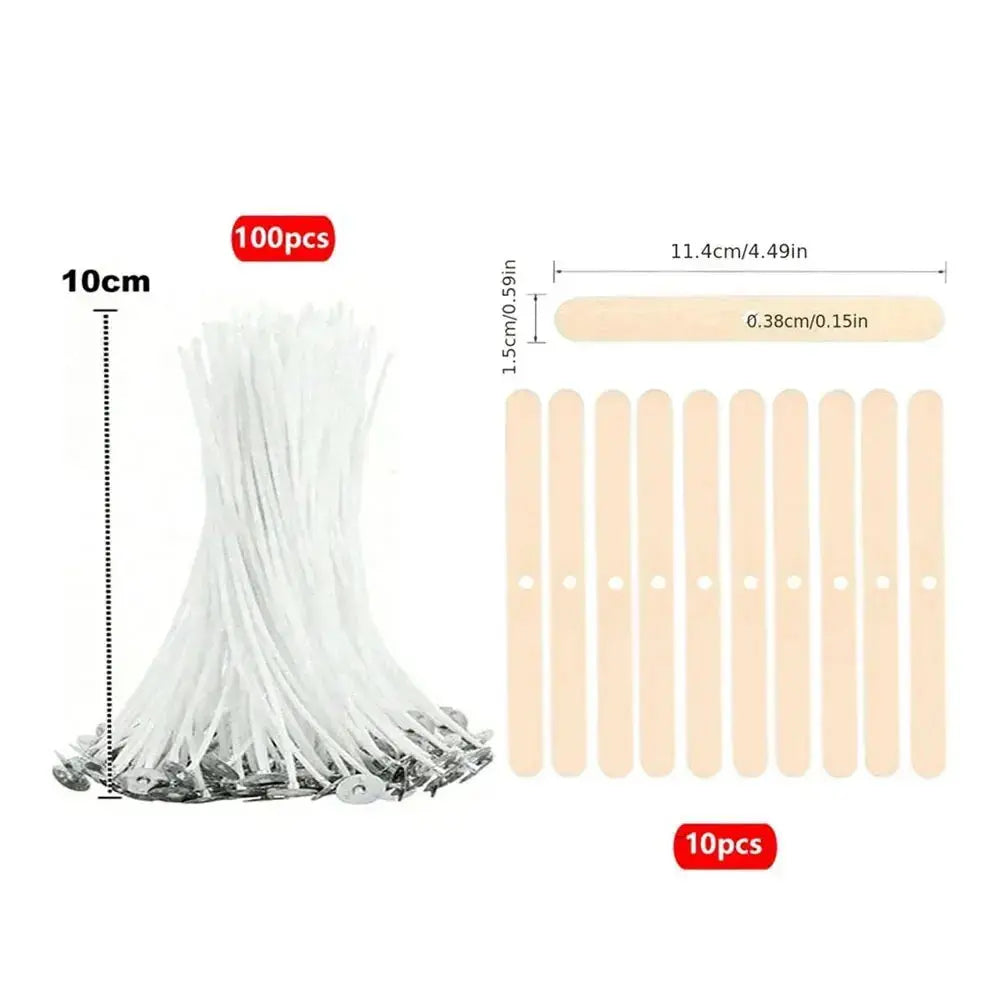 110pcs Wicks and Holder Original Smokeless Candle Wicks Soy Wax Core Woven Cotton Core Kerosene Lamp Wax Line Wood Accessories C - Auraveia