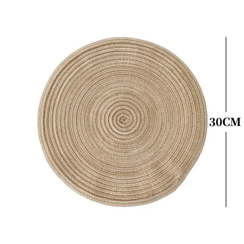 2/4Pcs Round Table Mat Woven Ramie Placemats Anti Slip Dining Table Mats Tableware Bowl Pads Drink Cup Coasters Kitchen Supplies - Auraveia