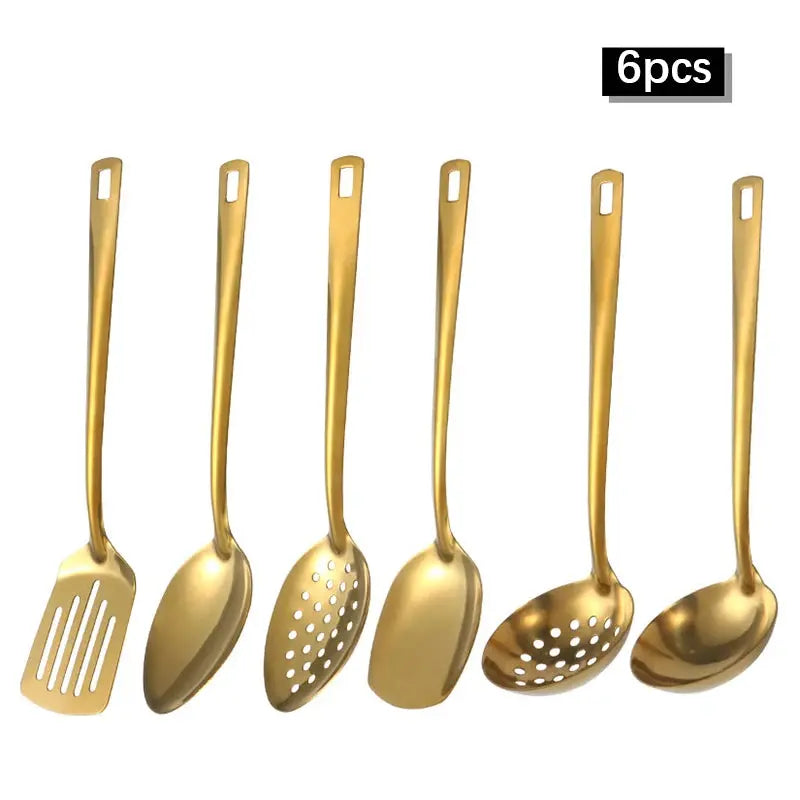 2/6pcs Stainless steel kitchenware set home creative Korean golden soup spoon colander hot pot spoon kitchen cooking frying s - Auraveia