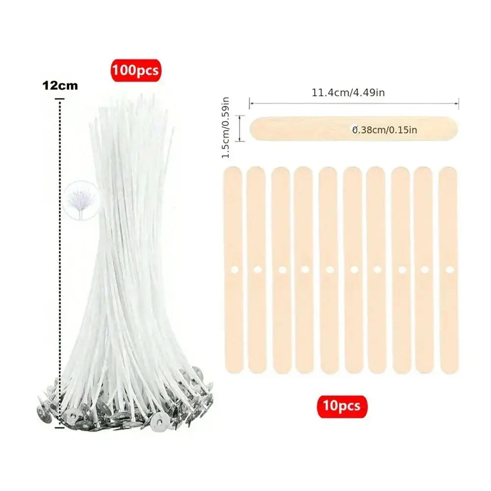 110pcs Wicks and Holder Original Smokeless Candle Wicks Soy Wax Core Woven Cotton Core Kerosene Lamp Wax Line Wood Accessories C - Auraveia