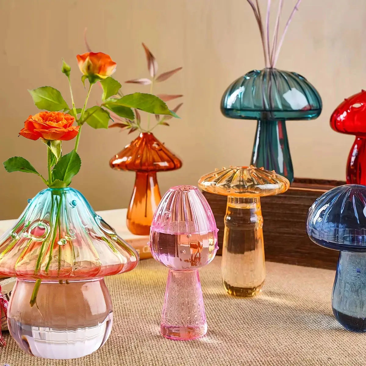 Colorful Mushroom Glass Vase Auraveia