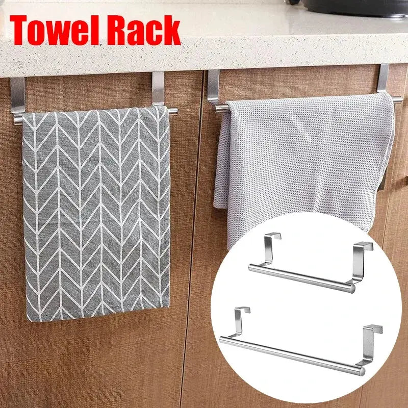 3PCS Stainless Steel Towel Rack Bathroom Towel Holder Stand Kitchen Cabinet Door Hanging Organizer Shelf Wall Mounted Towel Bar - Auraveia