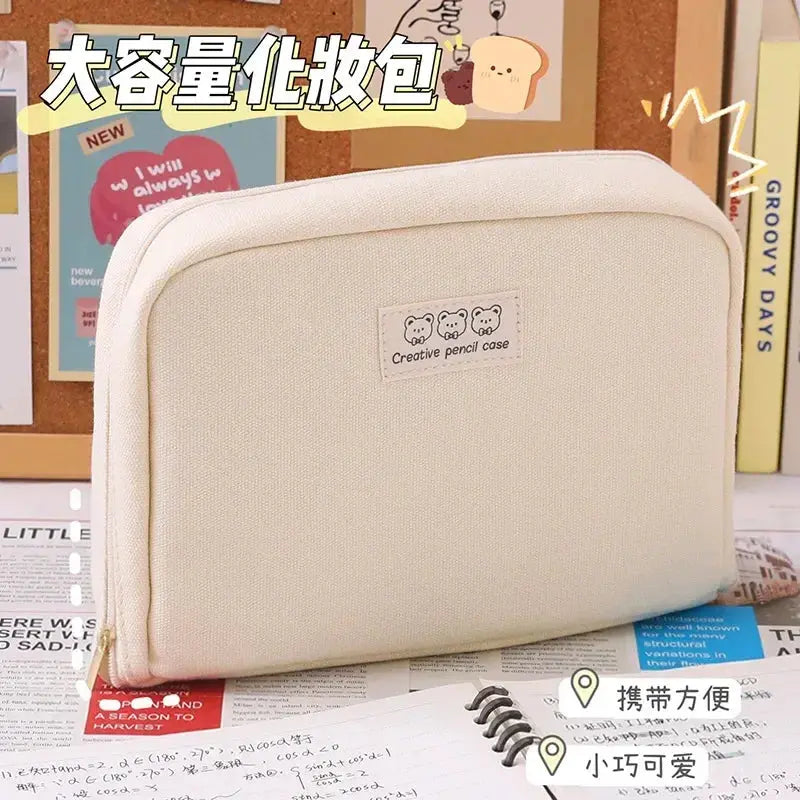 Large Capacity Pencil Case Zip Canvas Pencil Bag Pouch Function Portable Pensel Case with Zipper Student Stationery Supplies - Auraveia