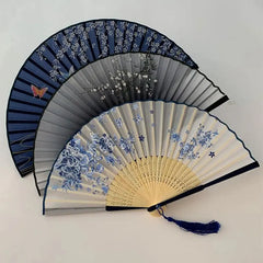 Vintage Silk Folding Fan Chinese Japanese Art Crafts Gift Home Decorations Dance Hand Fan Bamboo Room Decor Wood Fans - Auraveia