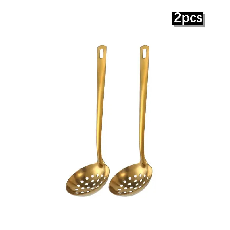 2/6pcs Stainless steel kitchenware set home creative Korean golden soup spoon colander hot pot spoon kitchen cooking frying s - Auraveia