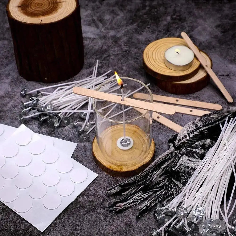 110pcs Wicks and Holder Original Smokeless Candle Wicks Soy Wax Core Woven Cotton Core Kerosene Lamp Wax Line Wood Accessories C - Auraveia