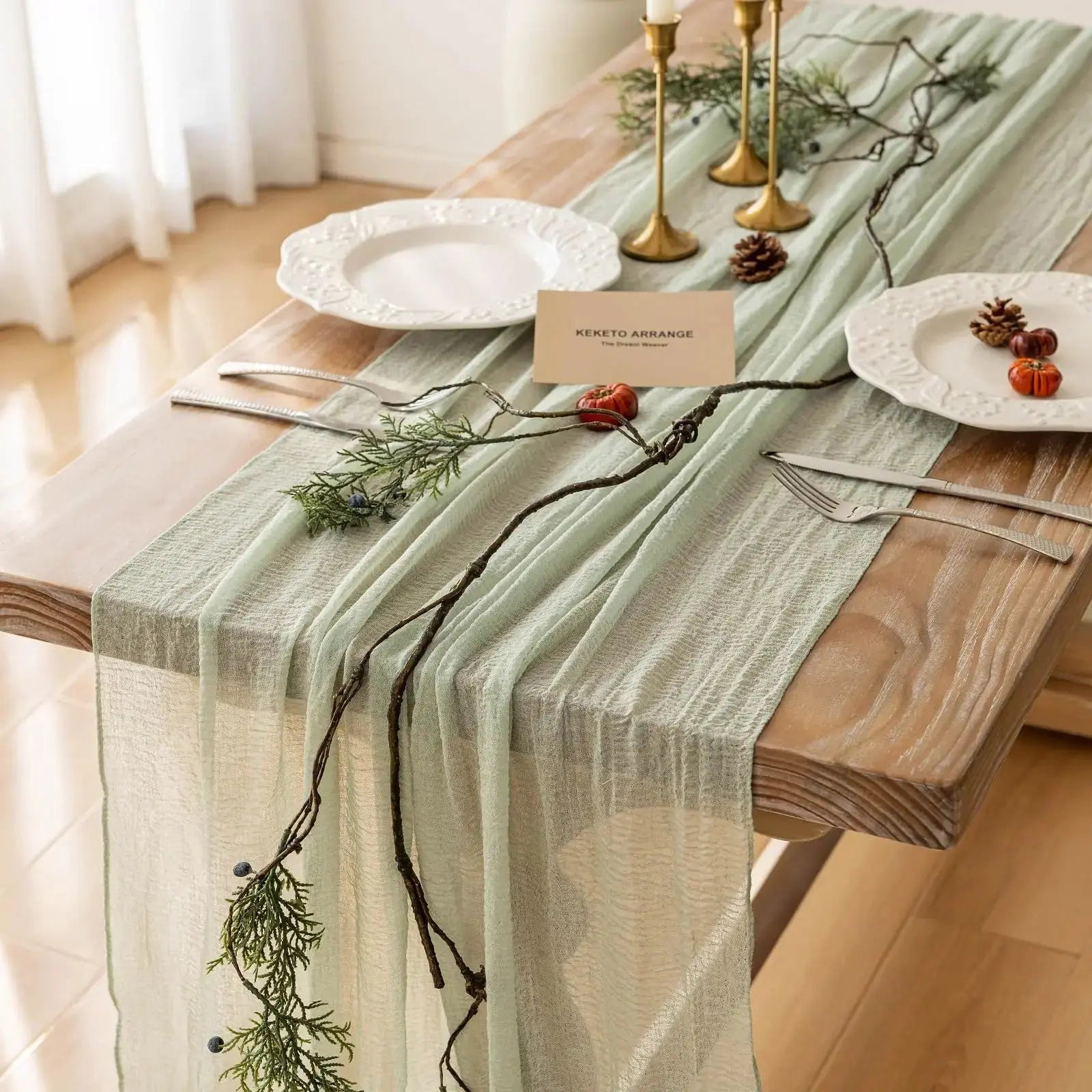 Cheesecloth Table Runner Sage Green Gauze 120 Inch 10 FT Rustic Boho Cheese Cloth Table Runner for Centerpiece Home Decorations - Auraveia