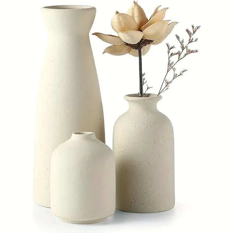 Set of 3 Ceramic Vase, Flower Vases For Rustic Home Decor, Modern Farmhouse Decor, Living Room Decor,Shelf Decor,Table Decor Auraveia