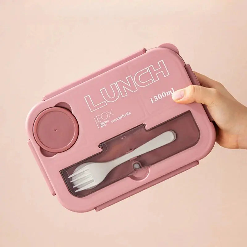 Compartment 1300ML Portable Lunch Box Kids Students Office Bento Box With Fork and Spoon Microwave Food Storage Container - Auraveia