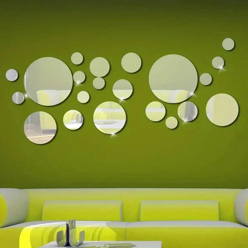 26 PCs 3D Acrylic Mirror Wall Stickers, Round Mirror, DIY Bedroom, Bathroom and TV Backroom Stickers Wall Decoration - Auraveia