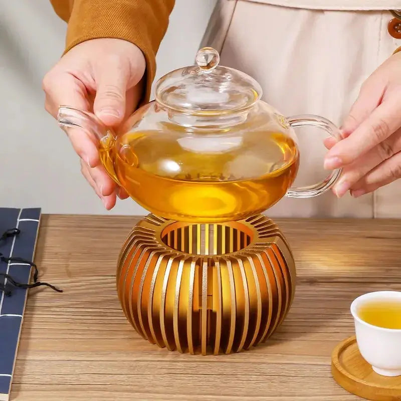 Gold Hollow Aluminum Alloy Teapot Warmer Coffee Pots Candle Base Heater Stove Household Glass Teapot Tea Stove Milk Warmer Stand - Auraveia