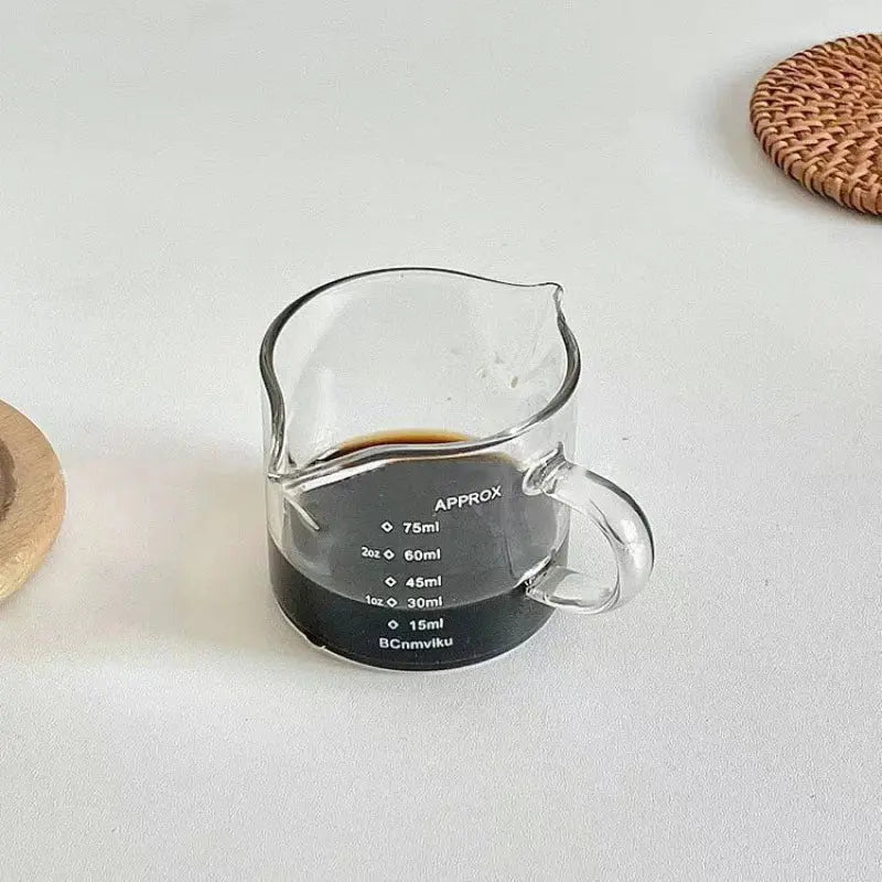 Glass Measuring Cup Wood Handle Glass Espresso Measuring Cup Single Milk Coffee Clear Jug Coffee Supplies Kitchen Measure Mug - Auraveia