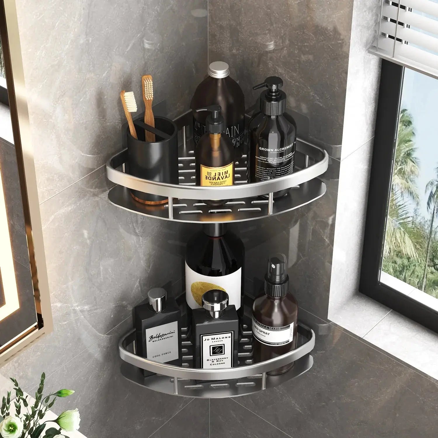 Bathroom Shelf Kitchen Storage Organizer Aluminum Alloy Shampoo Rack Shower Shelf Bathroom Accessories No Drill Shelf - Auraveia