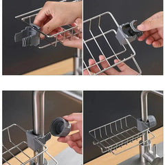 Kitchen Stainless Steel Sink Drain Rack Sponge Storage Faucet Holder Soap Drainer Towel Rack Shelf Organizer Kitchen Accessories - Auraveia