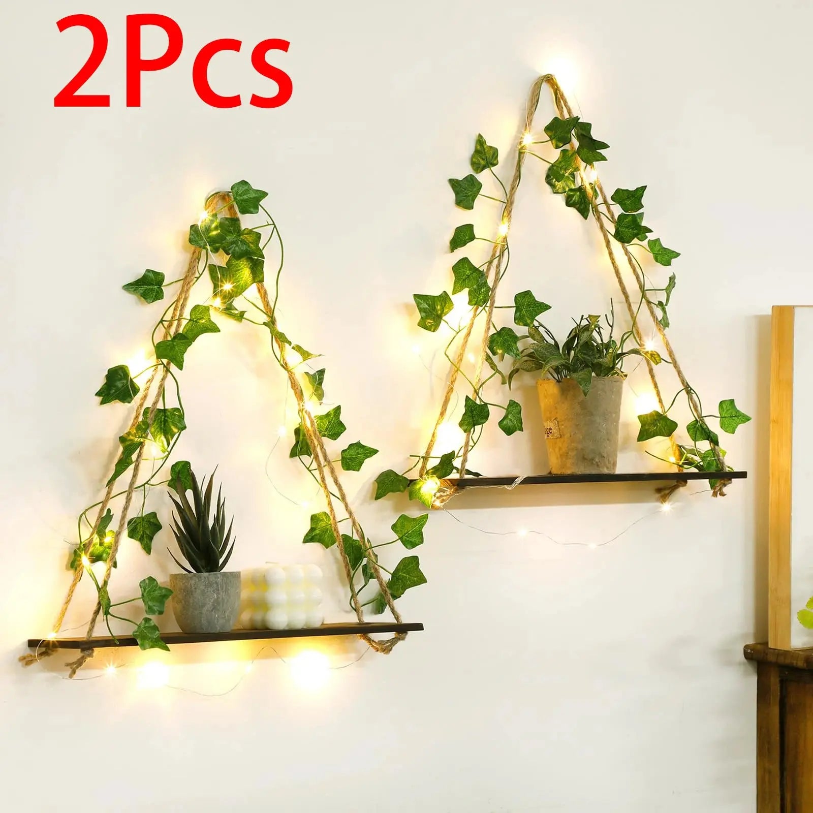 Wood Shelf with Leaf Hanging Decoration LED Shelf Decor Aesthetic Room Decor Floating Shelves Wall Display Stand for Living Room - Auraveia