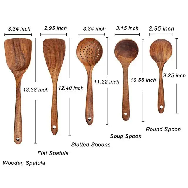 1-10 PC Wooden Cooking Spoons Smooth Teak Wooden Cooking Utensils Non-Stick Wooden Cooking Utensils – Wooden Spoons Set - Auraveia