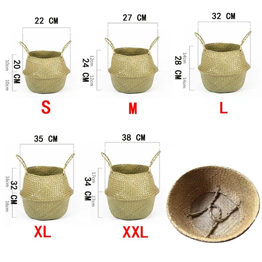 Storage Baskets Straw Wicker Rattan Hanging Flowerpot Seagrass Folding Laundry Baskets Garden Plant Basket Home Decor Pastoral - Auraveia