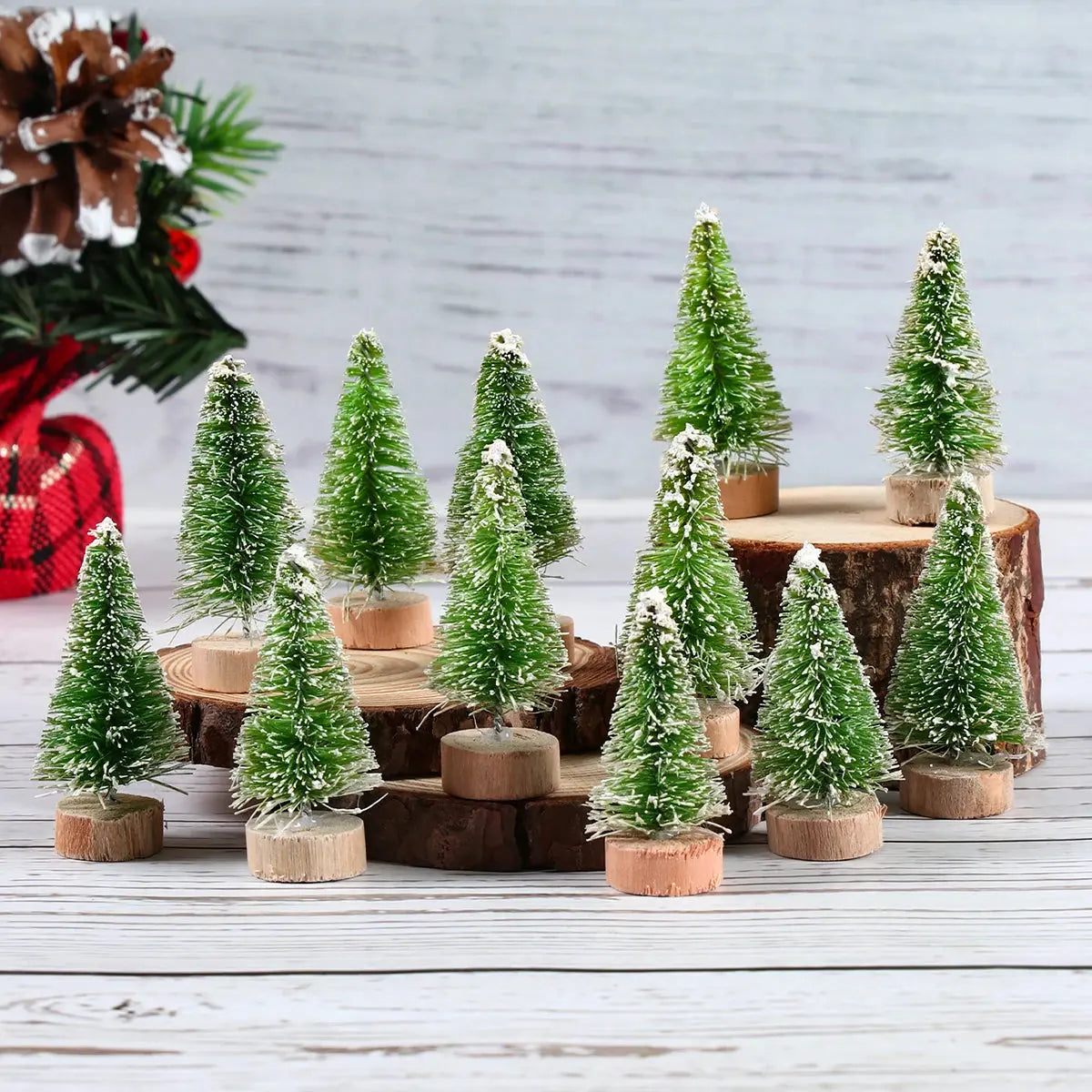 Artificial Mini Wooden Christmas Tree Blue Green White Gold Tower Pine Small Sisal Christmas Tree Tabletop Ornament Decor - Auraveia