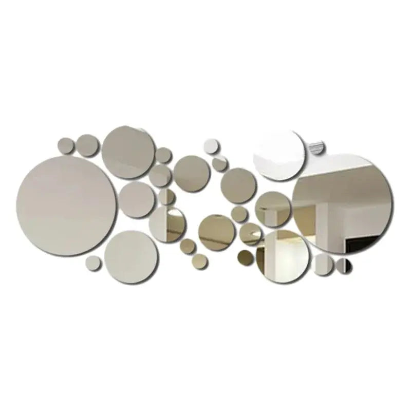 26 PCs 3D Acrylic Mirror Wall Stickers, Round Mirror, DIY Bedroom, Bathroom and TV Backroom Stickers Wall Decoration - Auraveia