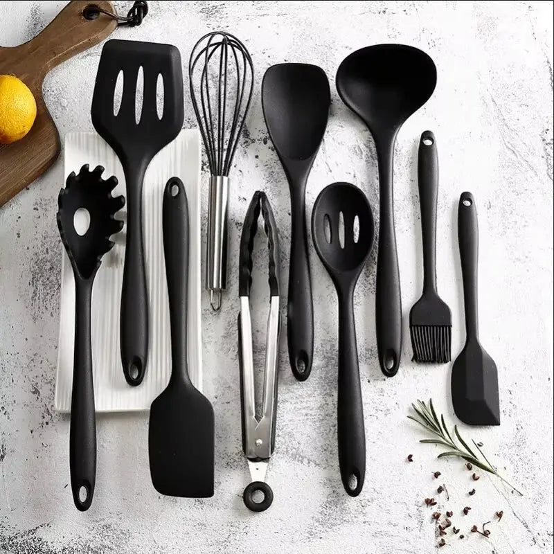 10 PCS Silicone Cookware Set Kitchen Cooking Tools Baking Tools Tableware Silicone Shovel Spoon Scraper Kitchen Accessories - Auraveia