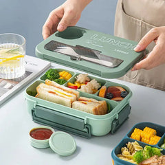 Compartment 1300ML Portable Lunch Box Kids Students Office Bento Box With Fork and Spoon Microwave Food Storage Container - Auraveia