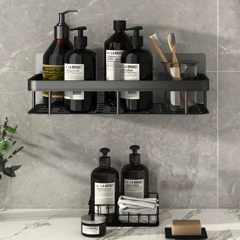 Bathroom Shelf Kitchen Storage Organizer Aluminum Alloy Shampoo Rack Shower Shelf Bathroom Accessories No Drill Shelf - Auraveia